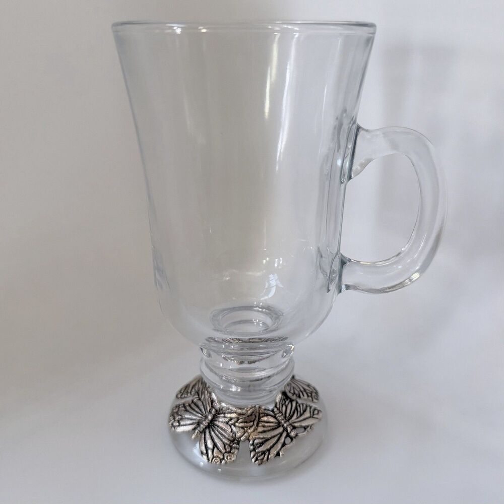ARTHUR COURT Butterfly Aluminum / Glass Mug w/Handle 5 3/4”x3” Irish Coffee Cup